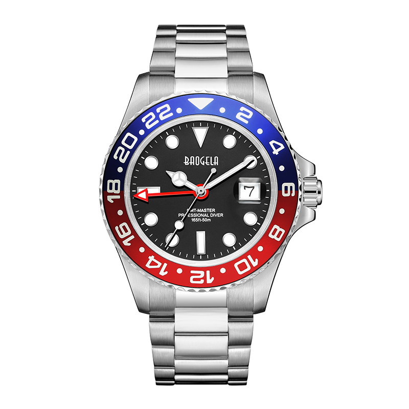 Baogela New Blue Red Water Ghost Watch Men \\\\ \'S Watch 50メートル防水ステンレス鋼ストラップSwissムーブメントRelogio Masculino 22807